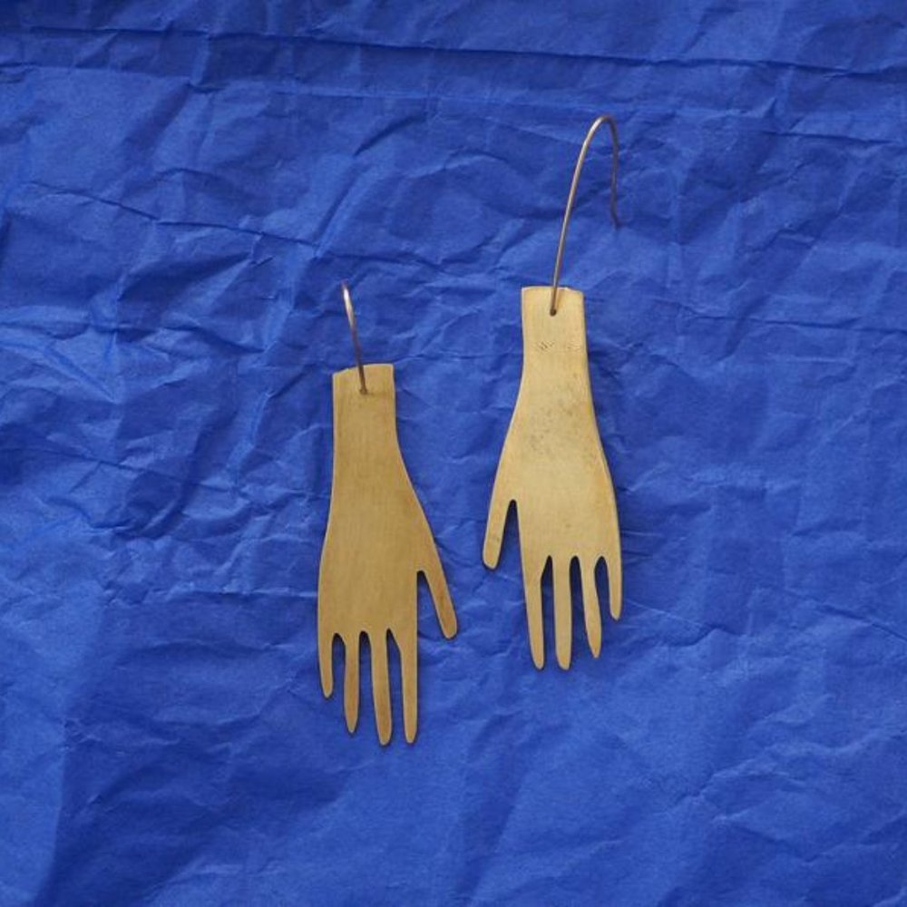 Brass Hand Earrings, hand earrings, brass earrings